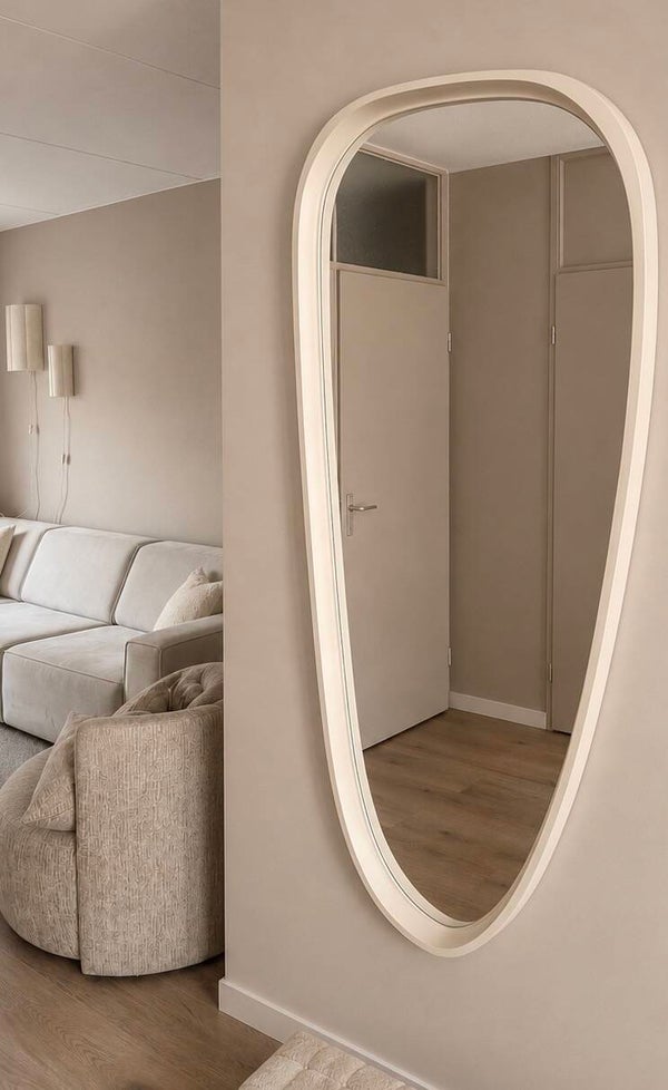 Grote Organische Wand Spiegel | Ivory/Hout | 70x150cm