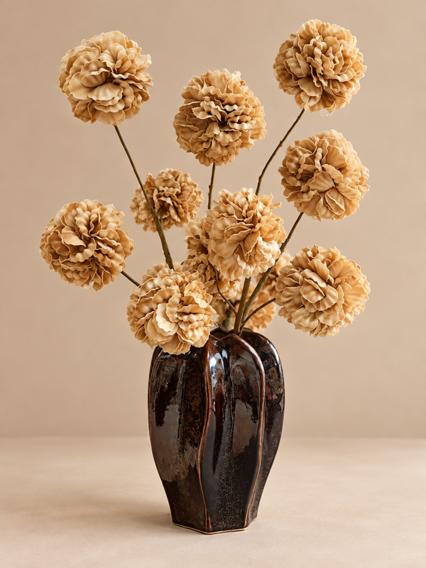Donkerbruine Vaas Inclusief Kunstbloemen | H 62cm