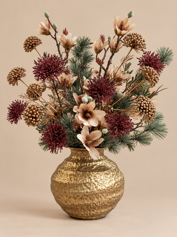 Kerst Zijden Bloemen Boeket | Inclusief Vaas | H59