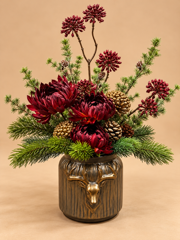 Kerst Zijden Bloemstukje Met Vaasje