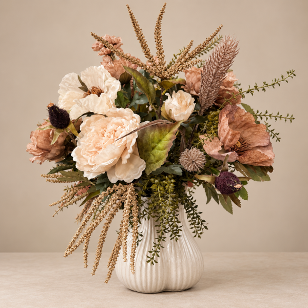 Toetervaas Met Zijden Bloemen Boeket ‘Beige’