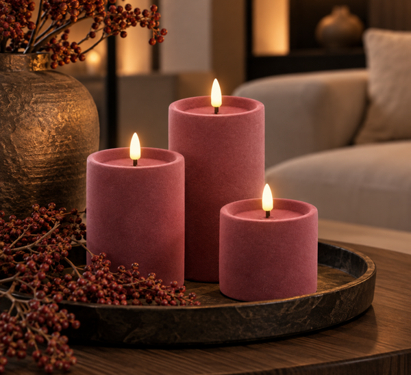 PRE ORDER Countryfield Velvet LED Kaarsen | Oudroze | Verkrijgbaar in 3 maten
