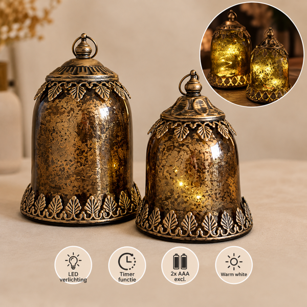 Kerst Bel Marrakech | LED Verlichting | Brons/Goud | Set van 2