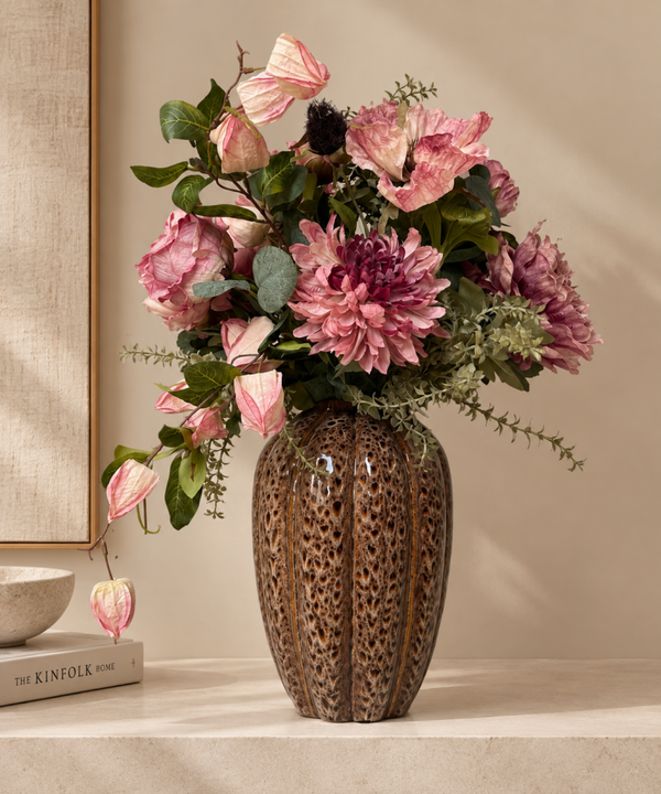 Zijden Bloemen Boeket ‘Oudroze’ | Inclusief Vaas