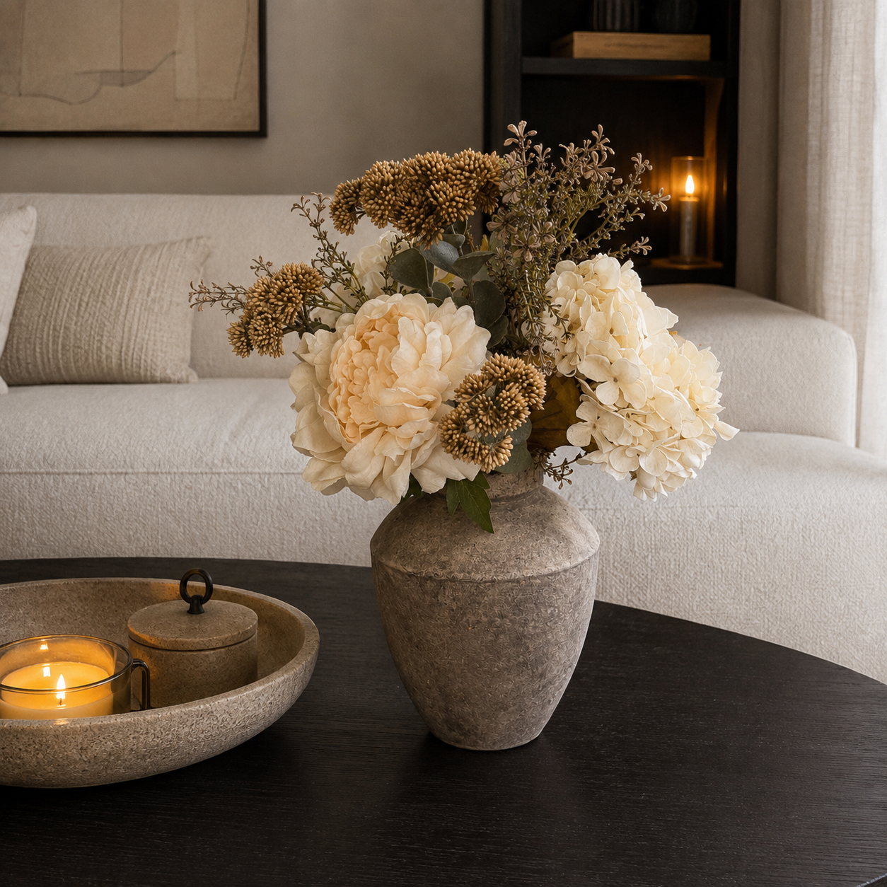 Salontafel Zijden Boeket Met Vaas | Beige/Taupe