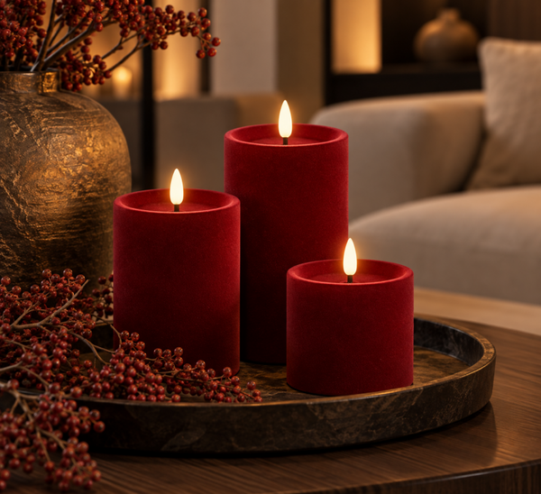 PRE ORDER Countryfield Velvet LED Kaarsen | Rood | Verkrijgbaar in 3 maten