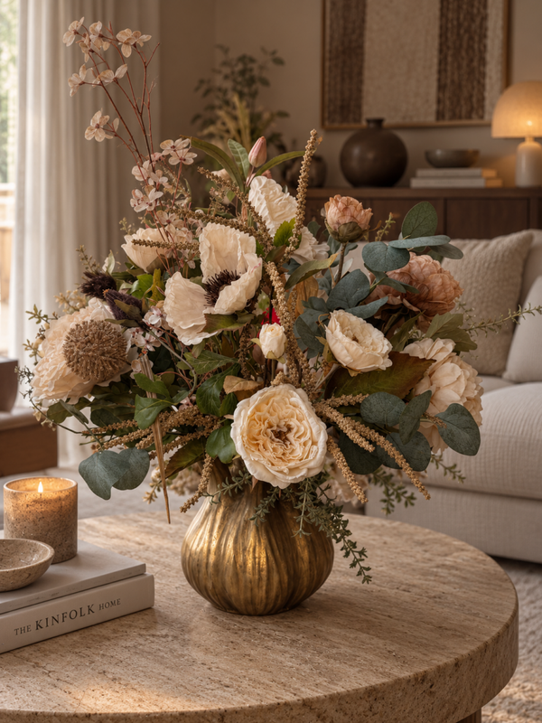 Gouden Toetervaas Inclusief Zijden Bloemen Boeket