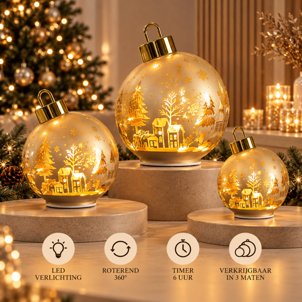 Roterende LED Kerstbal | Goud | Verkrijgbaar in 3 maten