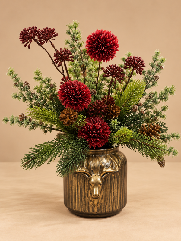 Kerst Zijden Bloemstukje Met Vaasje
