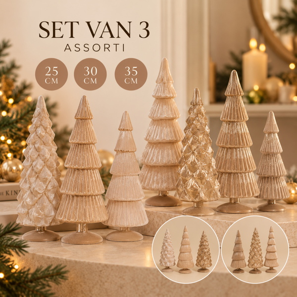 ASSORTI! Velvet Glass Kerstboom Set Van 3 | Light Gold
