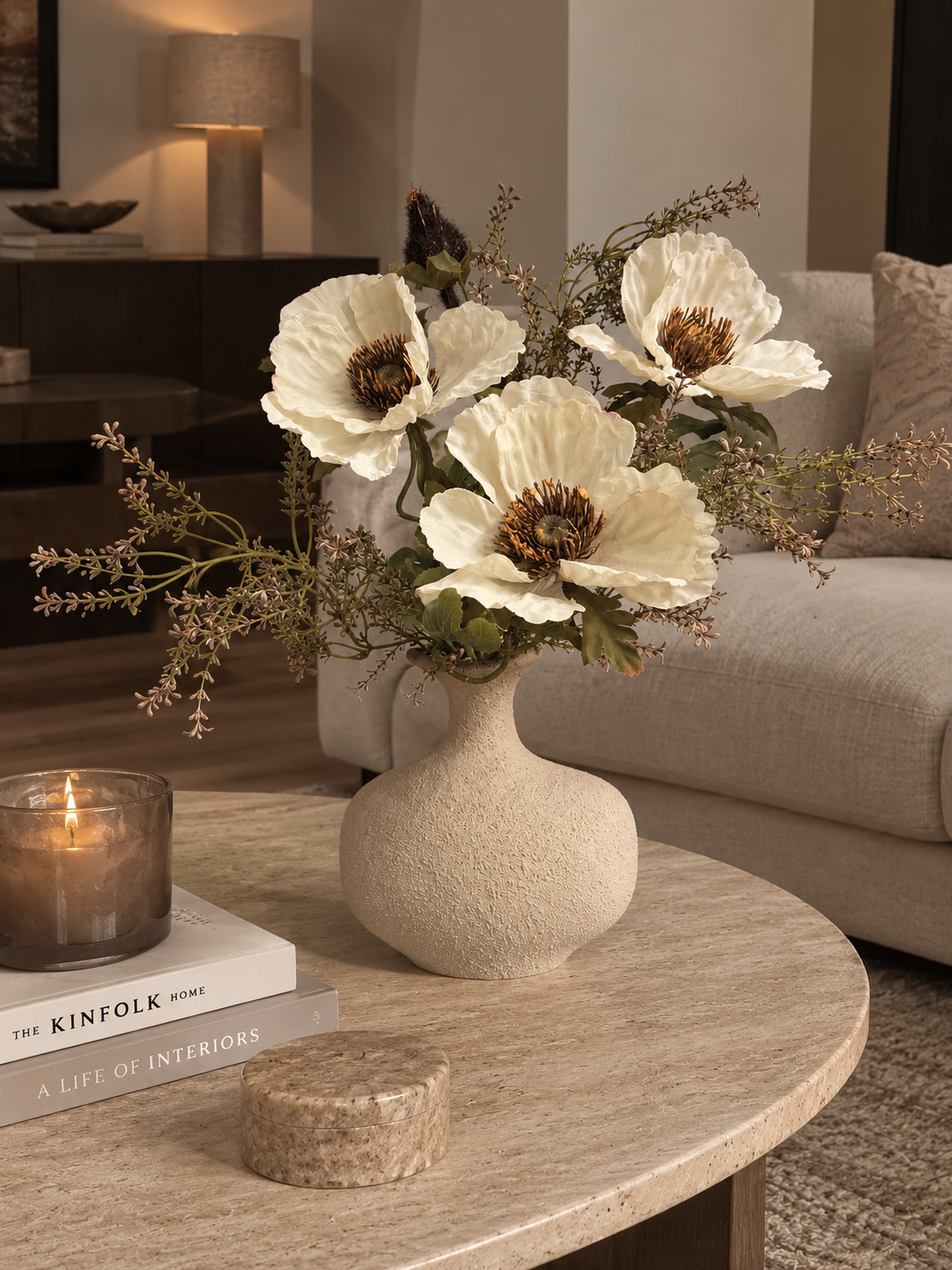 Vaasje Met Zijden Bloemen Boeket | Creme