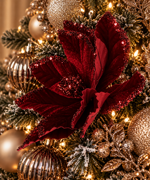 Kerst Kunstbloem ‘Kerstster’ | Velvet Rood | 30cm