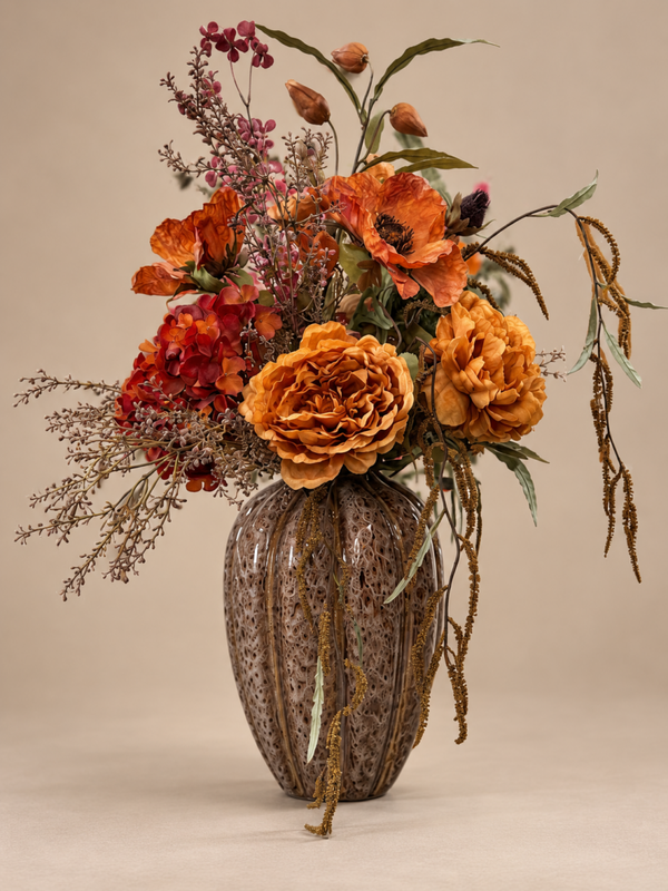 Zijden Bloemen Boeket ‘Warm Autumn’ | Inclusief vaas