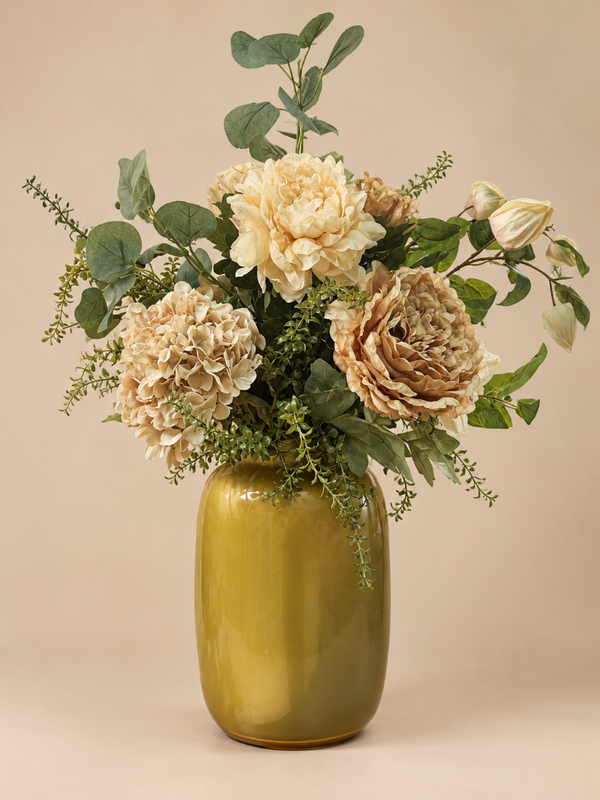 Zijden Bloemen Boeket ‘Nude’ Inclusief Artic S Vaas Goud