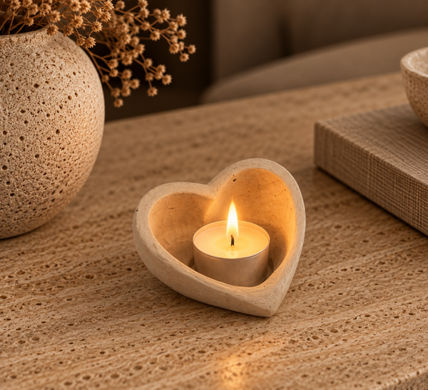 Japandi Waxinelichthouder ‘Heart’ | Beige | 10x9x6cm