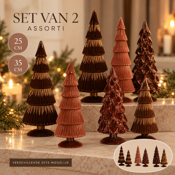 ASSORTI! Velvet Glass Kerstboom Set Van 2 | Burgundy Brown