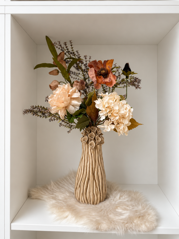Zijden Bloemen Boeketje Inclusief Vaas ‘Floral Beige’