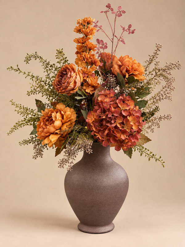 Zijden Bloemen Boeket ‘Orangey’ | Inclusief Vaas