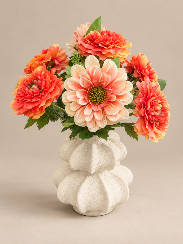 Vaasje Met Zijden Bloemen Oranje | H36cm