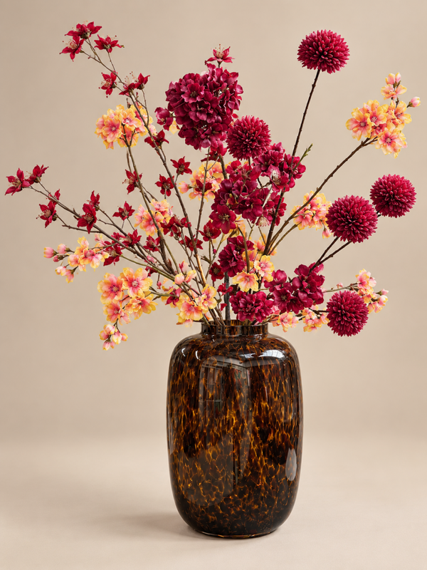 Artic M Cheetah Vaas Smoke Brown | Inclusief Zijden Bloemen | H80cm