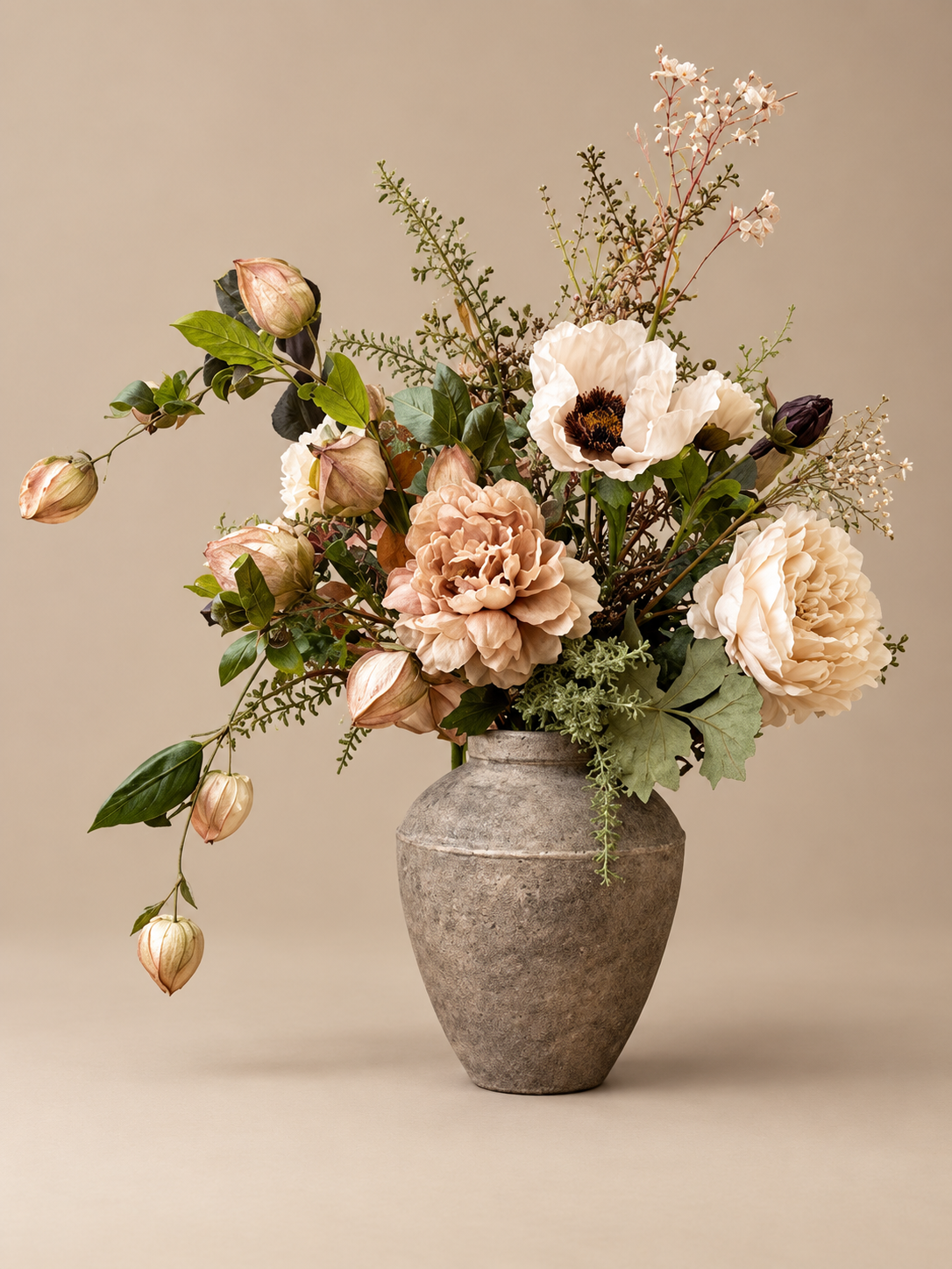 Zijden Bloemen Boeket ‘Lampion’ | Inclusief Vaas