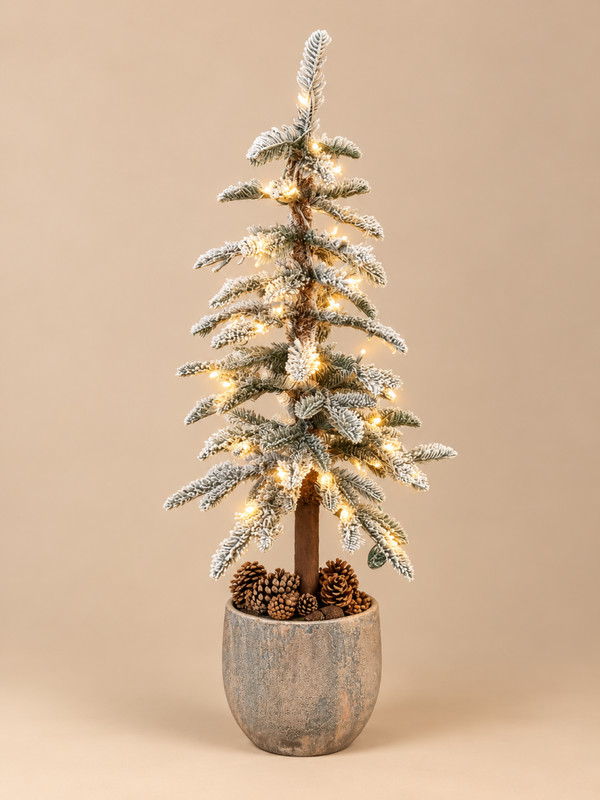 PRE ORDER Sneeuw Kerstboom Op Stam Met Verlichting | Inclusief Bloempot