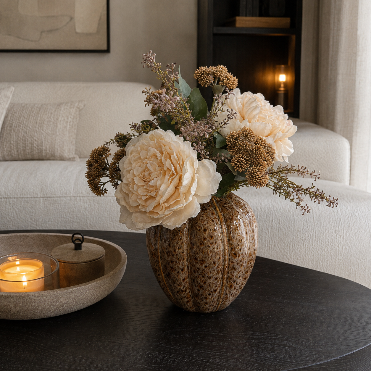 Salontafel Zijden Boeket Met Vaas | Beige/Taupe