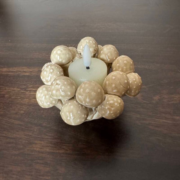 Waxinehouder Keramiek Paddestoel Beige