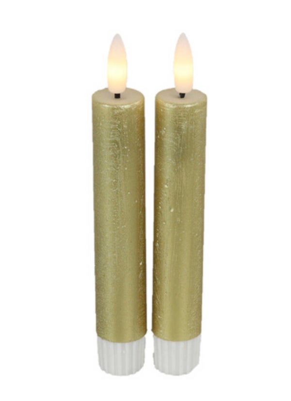 LED Dinerkaarsen Met Afstandsbediening | Goud | Ø2,2x15cm | Countryfield | Set van 2