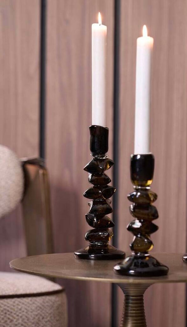 Luxe Glazen Kandelaars | Smoke Bruin | Set van 2
