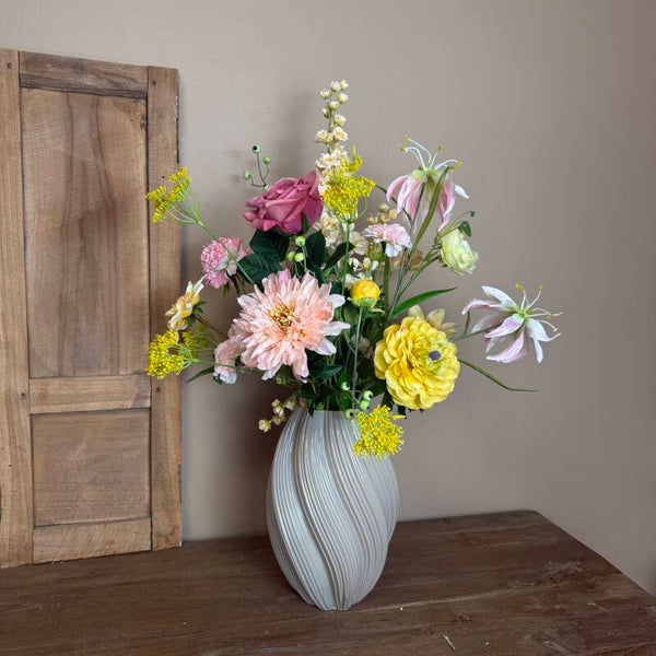 Zijden Bloemen Boeket ‘Butter Yellow Pink’ | Met of zonder vaas