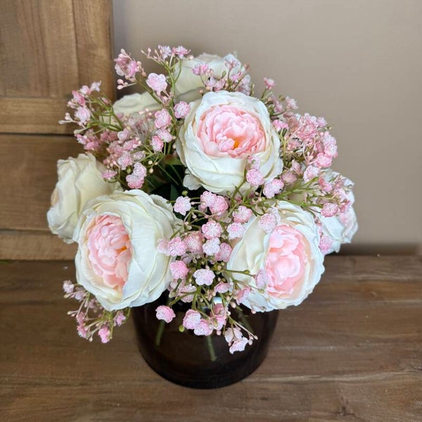 Kunstbloemen Boeket ‘Roses Soft Pink’ | Met of zonder vaas