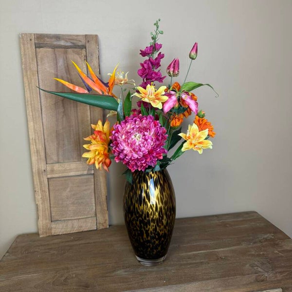Zijden Bloemen Boeket Inclusief Vaas ‘Tropical Cheetah’