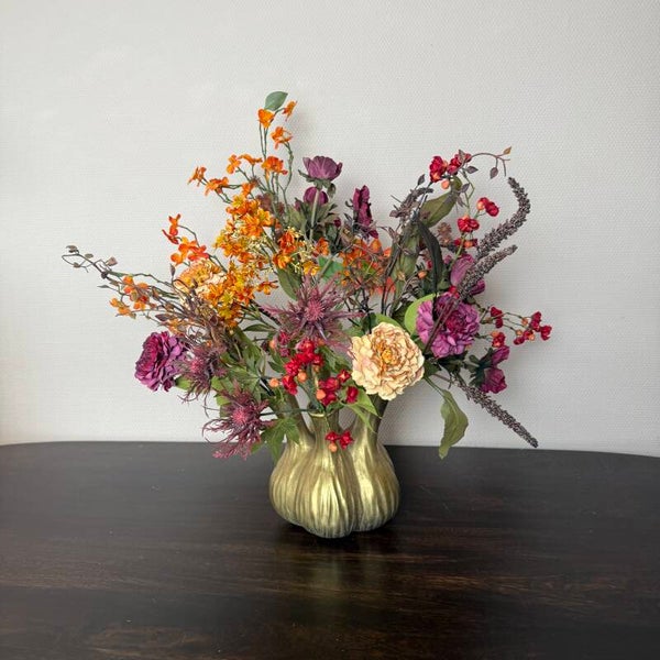 Toetervaas Goud Inclusief Zijden Bloemen Boeket