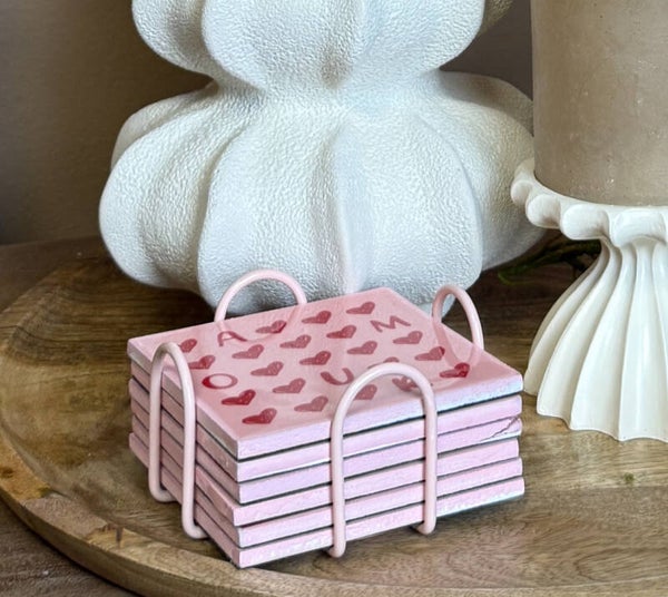 Set van 6 Onderzetters 'Amour' | Met Houder