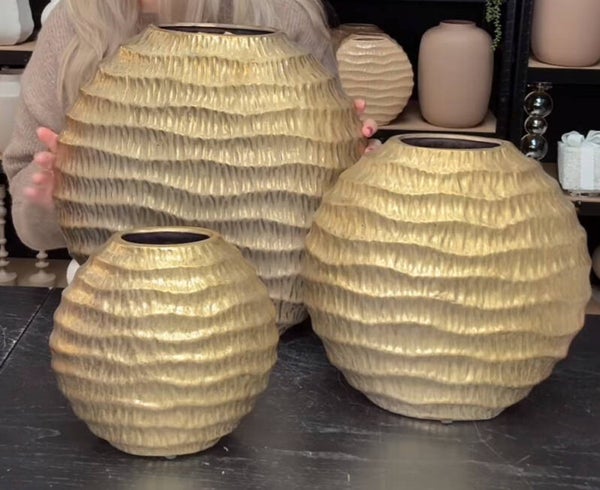 Gouden Ovale Vaas ‘Lima’ | Aardewerk | Verkrijgbaar in 3 maten
