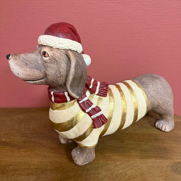 Beeld Teckel XMAS | LET OP KLEINE BESCHADIGING | 56x39cm