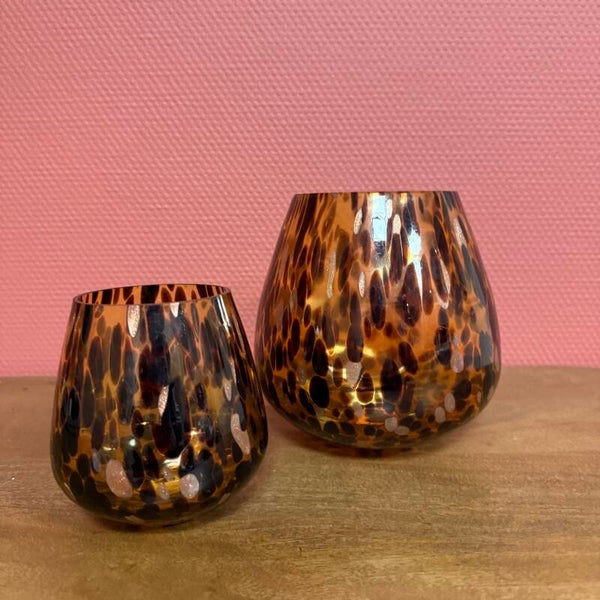 Waxinelichthouder Cheetah Brons Bruin  | In 2 Maten