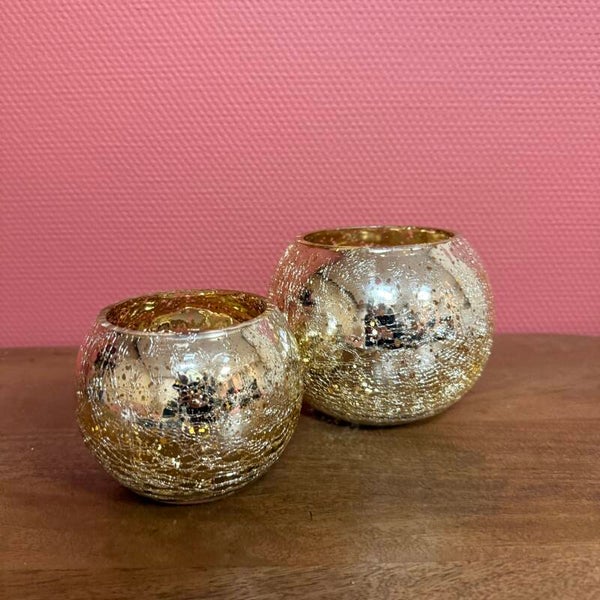 Crackle Waxinelichthouder Goud | In 2 maten