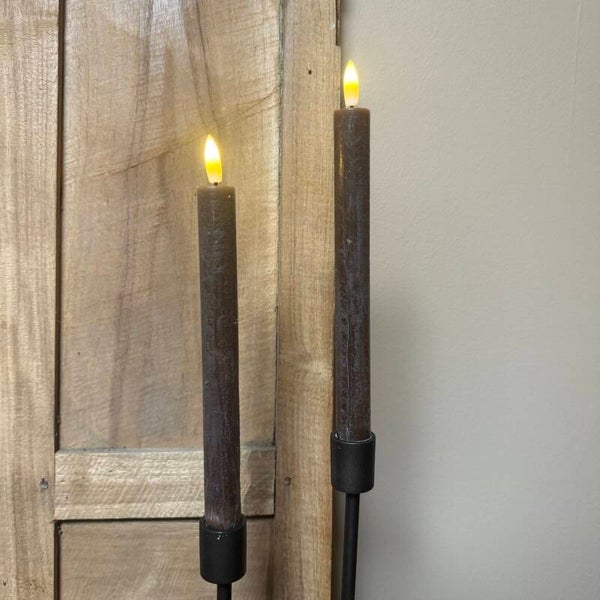 LED Dinerkaarsen Met Afstandsbediening | Bruin | Ø2,2x24cm | Countryfield | Set van 2