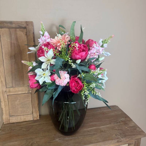 XXL Zijden Bloemen Boeket ‘Pink’ | Inclusief Vaas Tugela M