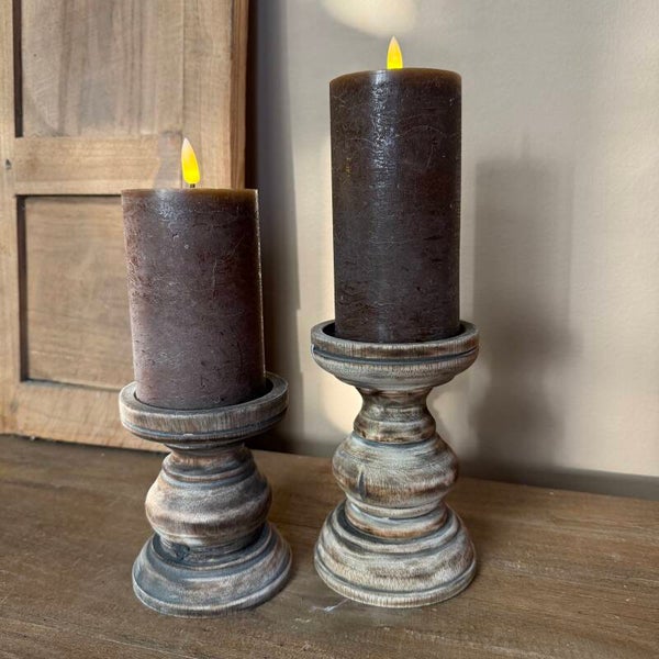 Set van 2 Houten Kaarsenstandaards | 12 & 15cm