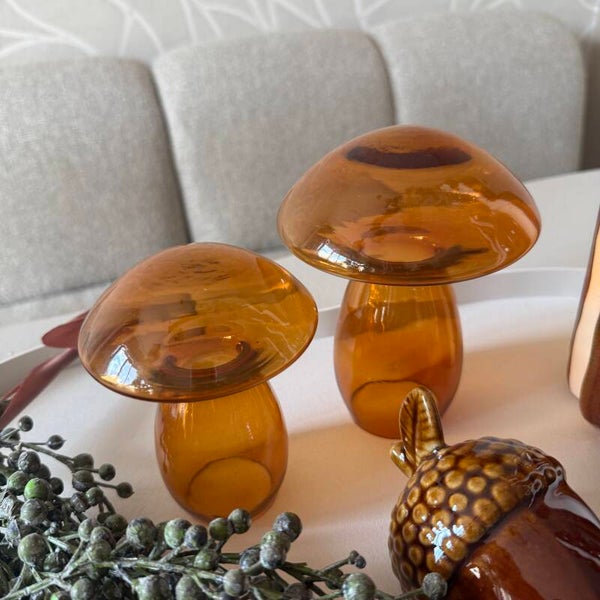 Glazen Paddenstoel Amber | In 2 maten