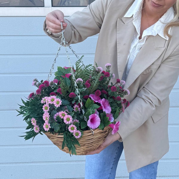 PRE ORDER Hanging Basket Buiten Kunstbloemen | UV Coating | Roze