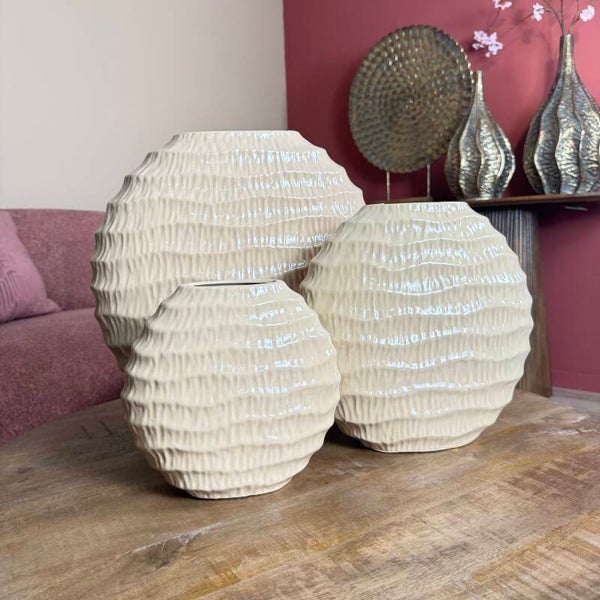 Beige Ovale Vaas ‘Lima’ | Aardewerk | Verkrijgbaar in 3 maten
