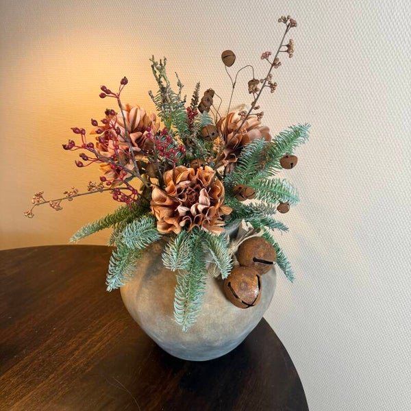 Kunst Kerst Bloemstuk Inclusief Vaas Groot