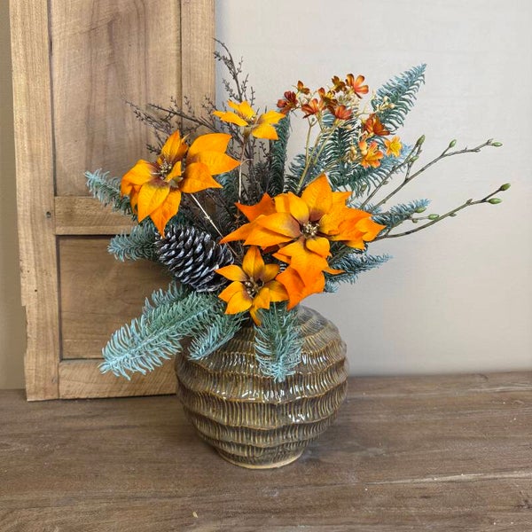 Kunst Kerst Bloemstuk Inclusief Vaas