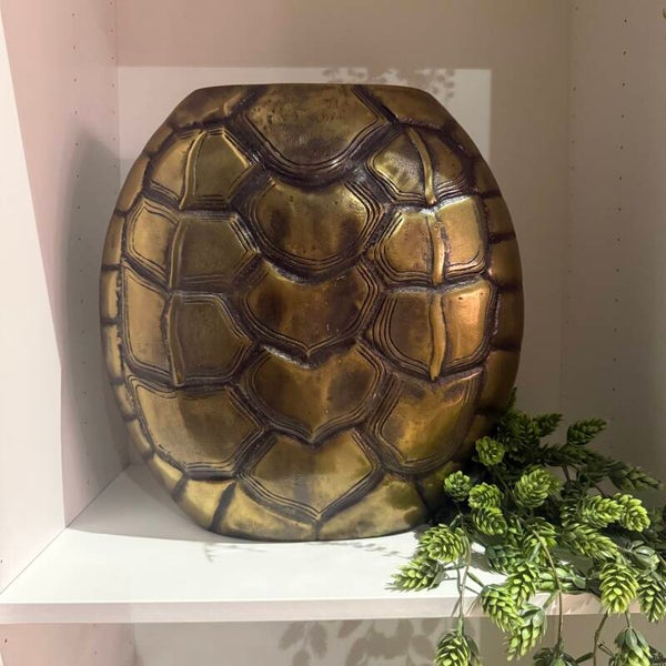 XL Antique Gold Platte Schildpad Vaas | Aluminium