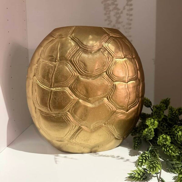 Gouden Platte Schildpad Vaas | Aluminium