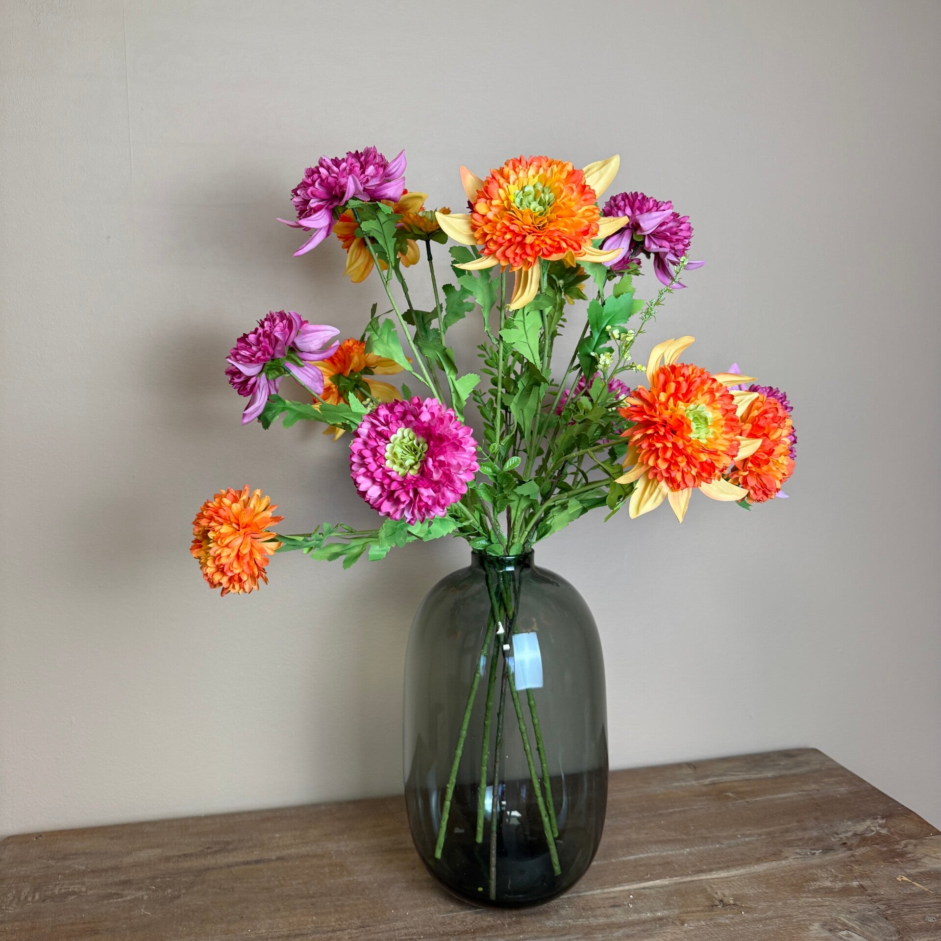 Smoke Vaas Inclusief Zijden Bloemen Boeket Tropical